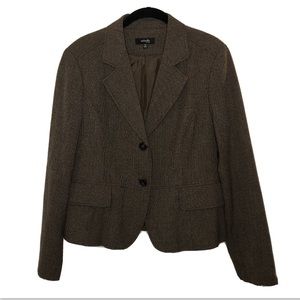 Rafaella Tweed Cutaway Collar Two Button Peplum Blazer 12 Petite Brown Black